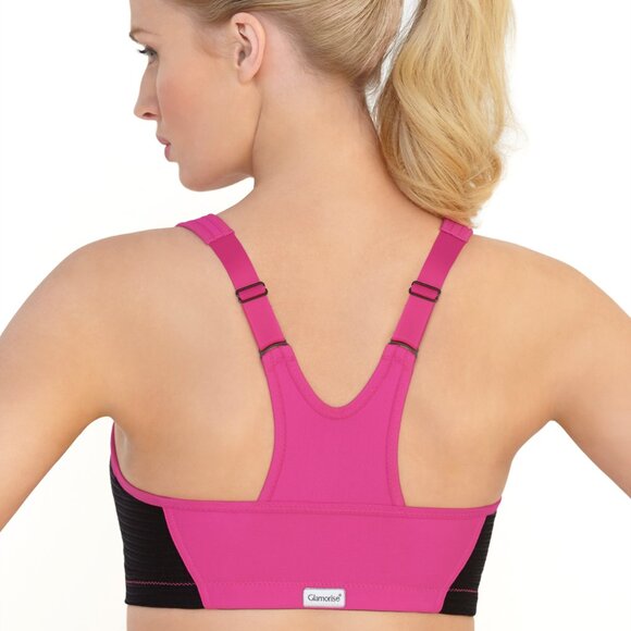 Glamorise SPORT Bra 34D (HIGH-IMPACT) Wicks! (RACERBACK) T-Back Zip-Up PINK New - Picture 13 of 16